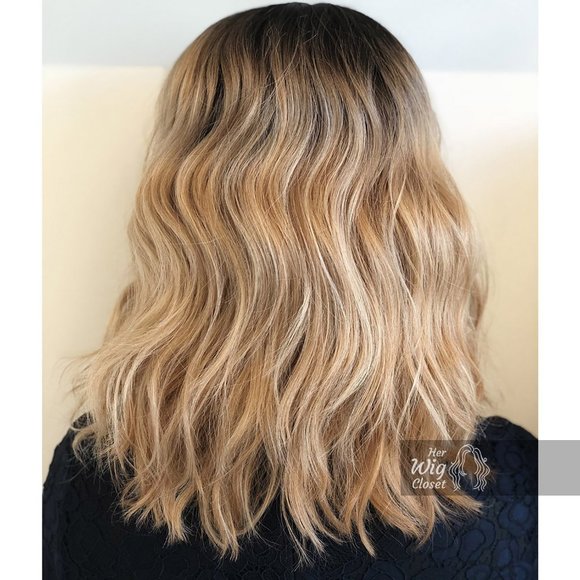14" Mix Blonde With Dark Roots Wavy Wig | Angelina - Picture 5 of 10